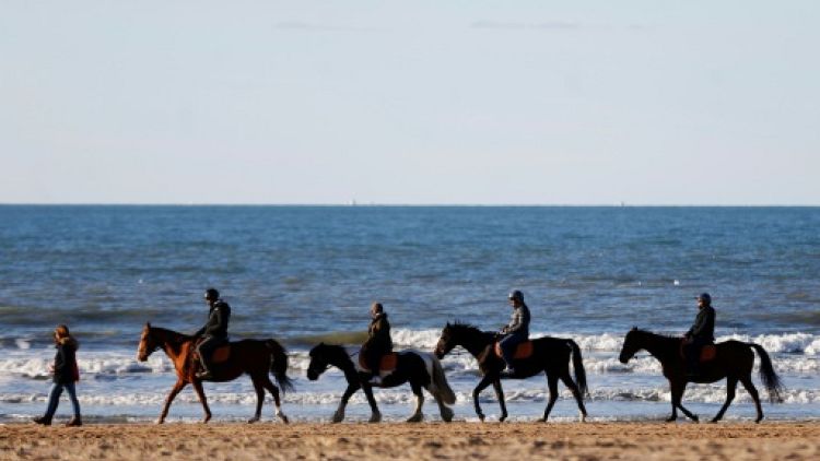 Des cavaliers sur la plage de Deauville, le 2 novembre 2018