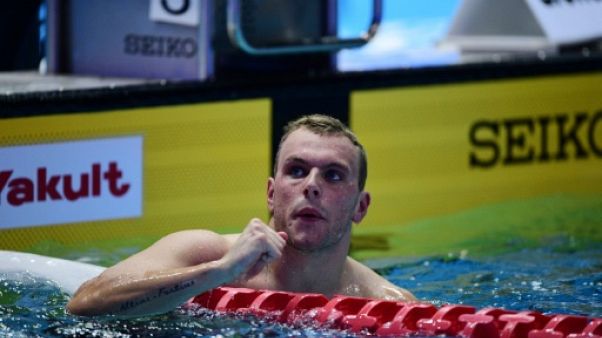 Le champion olympique australien du 100 m nage libre, Kyle Chalmers, à l'issue de la finale aux Championnats pan-pacifiques, à Tokyo, le 10 août 2018 Le champion olympique australien du 100 m nage libre, Kyle Chalmers, à l'issue de la finale aux Championnats pan-pacifiques, à Tokyo, le 10 août 2018