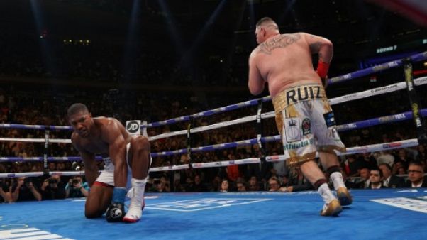 Le Britannique Anthony Joshua lors de sa défaite face à l'Américain Andy Ruiz Jr, le 1er juin 2019 au Madison Square Garden Le Britannique Anthony Joshua lors de sa défaite face à l'Américain Andy Ruiz Jr, le 1er juin 2019 au Madison Square Garden