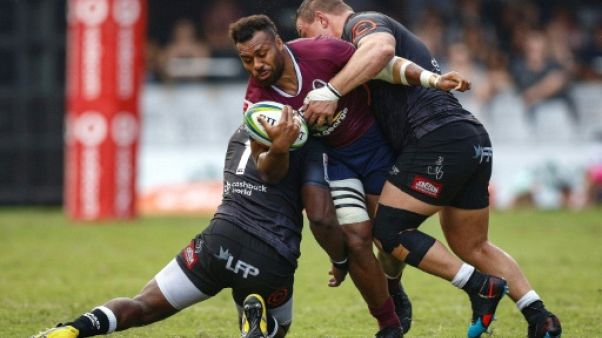 L'international australien et capitaine des Queensland Reds, Samu Kerevi (c), lors d'un match de Super 14 face aux Sharks, à Durban, le 19 avril 2019 L'international australien et capitaine des Queensland Reds, Samu Kerevi (c), lors d'un match de Super 14 face aux Sharks, à Durban, le 19 avril 2019