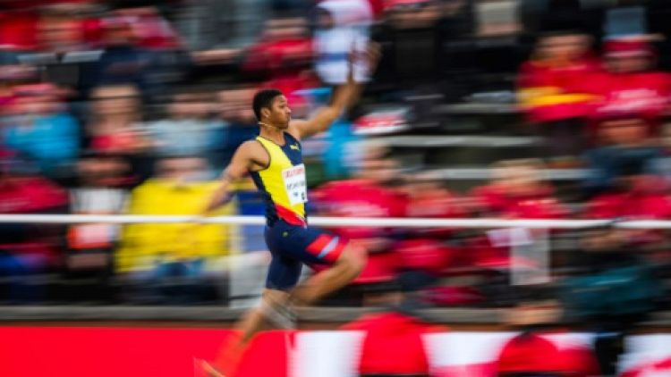 Le Cubain Juan Miguel Echevarria au saut en longueur lors du meeting de Stockholm, le 30 mai 2019