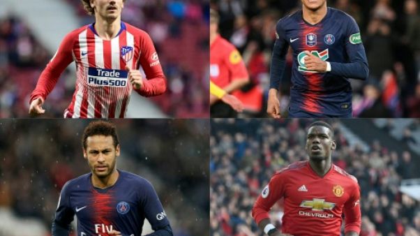 Combophoto des principaux joueurs cités dan la rubrique des trandsferts: (de g à dr.) Antoine Griezmann, Kylian Mbappé, Neymar Jr et Paul Pogba, le 17 juin 2019. Combophoto des principaux joueurs cités dan la rubrique des trandsferts: (de g à dr.) Antoine Griezmann, Kylian Mbappé, Neymar Jr et Paul Pogba, le 17 juin 2019.