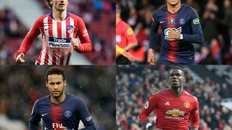 Combophoto des principaux joueurs cités dan la rubrique des trandsferts: (de g à dr.) Antoine Griezmann, Kylian Mbappé, Neymar Jr et Paul Pogba, le 17 juin 2019.
