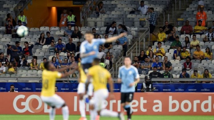 Les tribunes très clairsemées du stade Mineirao de Belo Horizonte (Brésil) lors du match entre l'Uruguay et l'Equateur le 16 juin 2019