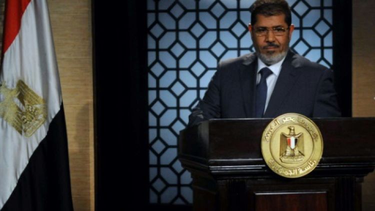 Photo d'archives du 25 juin 2012 de Mohamed Morsi après son élection à la tête de l'Egypte, dans les locaux de la télévision d'Etat au Caire