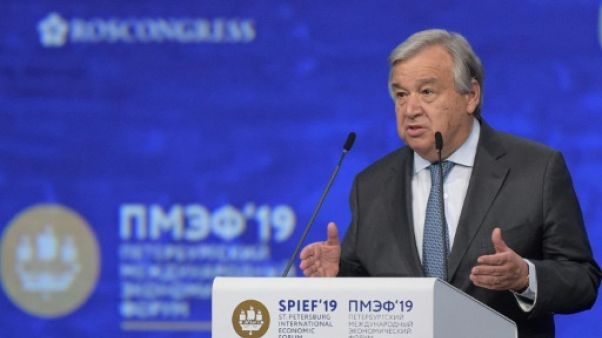 Le secrétaire général de l'ONU Antonio Guterres, le 7 juin 2019 à Saint Pétersbourg en Russie Le secrétaire général de l'ONU Antonio Guterres, le 7 juin 2019 à Saint Pétersbourg en Russie
