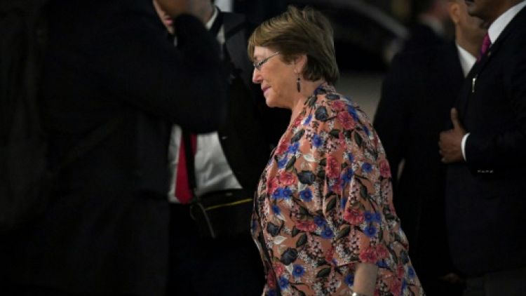 La Haut-Commissaire de l'ONU aux droits de l'Homme, Michelle Bachelet arrive au ministère des Affaires étrangères, le 19 juin 2019 à Caracas, au Venezuela