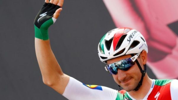 L'Italien Elia Viviani au départ de la 11e étape du Giro, le 22 mai 2019 à Carpi (Italie) L'Italien Elia Viviani au départ de la 11e étape du Giro, le 22 mai 2019 à Carpi (Italie)