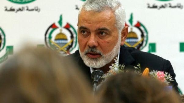 Le chef du mouvement islamiste palestinien Hamas, Ismail Haniyeh, lors d'une conférence de presse dans le bande de Gaza, le 20 juin 2019 Le chef du mouvement islamiste palestinien Hamas, Ismail Haniyeh, lors d'une conférence de presse dans le bande de Gaza, le 20 juin 2019