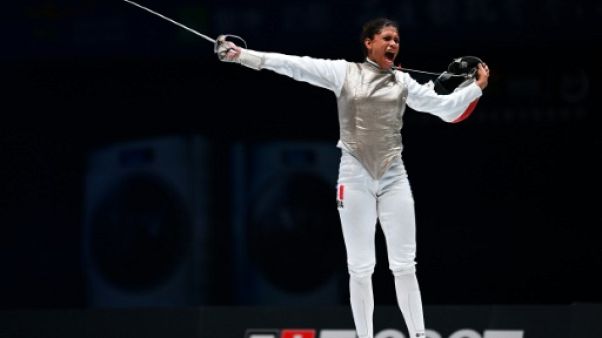 La Française Ysaora Thibus lors des championnats du monde à Wuxi en Chine le 26 juillet 2018 La Française Ysaora Thibus lors des championnats du monde à Wuxi en Chine le 26 juillet 2018