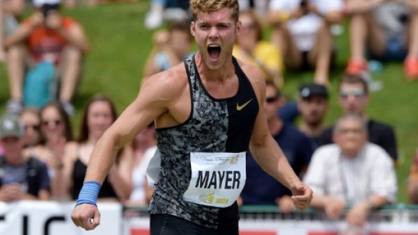 Le Français Kevin Mayer lors du lancer du poids au "Décastar" de Talence, le 22 juin 2019 Le Français Kevin Mayer lors du lancer du poids au "Décastar" de Talence, le 22 juin 2019