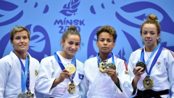 La Française Amandine Buchard (3d) médaille de bronze, -52 kg lors de l'Euro à Minsk le 22 juin 2019 La Française Amandine Buchard (3d) médaille de bronze, -52 kg lors de l'Euro à Minsk le 22 juin 2019