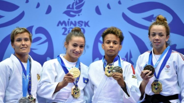 La Française Amandine Buchard (3d) médaille de bronze, -52 kg lors de l'Euro à Minsk le 22 juin 2019