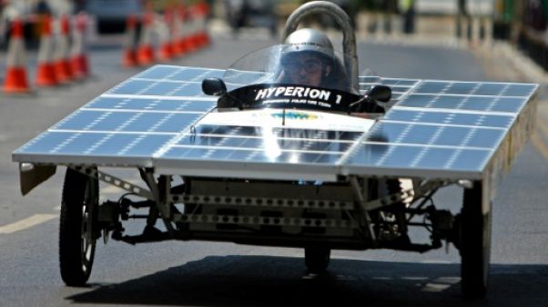 Une des voitures solaires engagées dans la course Cyprus Institute Solar Car Challenge à Nicosie, Chypre, le 23 juin 2019 Une des voitures solaires engagées dans la course Cyprus Institute Solar Car Challenge à Nicosie, Chypre, le 23 juin 2019