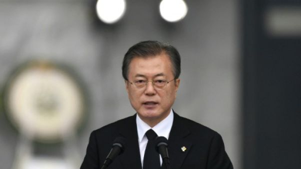 Le président sud-coréen Moon Jae-in lors d'un discours à Séoul le 6 juin 2019 Le président sud-coréen Moon Jae-in lors d'un discours à Séoul le 6 juin 2019