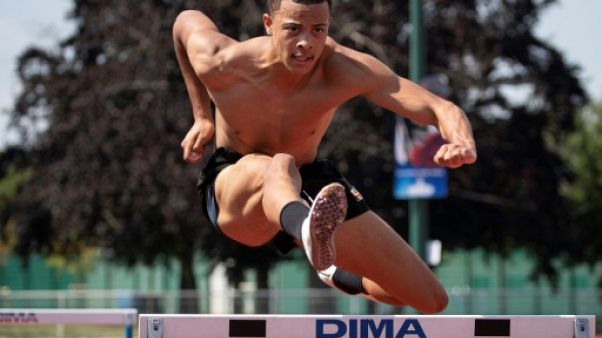 L'athlète franco-australien Sasha Zhoya lors d'une séance d'entraînement à l'Institut national du sport (INSEP), le 25 juin 2019 à Paris L'athlète franco-australien Sasha Zhoya lors d'une séance d'entraînement à l'Institut national du sport (INSEP), le 25 juin 2019 à Paris
