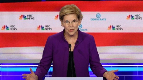 La candidate à l'investiture démocrate Elizabeth Warren sur le plateau du premier débat pour la présidentielle de 2020 à Miami, en Floride, le 26 juin 2019 La candidate à l'investiture démocrate Elizabeth Warren sur le plateau du premier débat pour la présidentielle de 2020 à Miami, en Floride, le 26 juin 2019