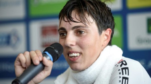 La Française Séverine Eraud en conférence de presse après son titre de championne de France du contre-la-montre, le 27 juin 2019 à La Haie-Fousassière, près de Nantes La Française Séverine Eraud en conférence de presse après son titre de championne de France du contre-la-montre, le 27 juin 2019 à La Haie-Fousassière, près de Nantes