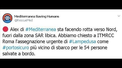 Mediterranea chiede attracco a Lampedusa Mediterranea chiede attracco a Lampedusa