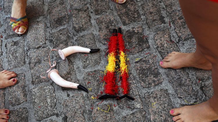 'Speared' activists protest Spain's Pamplona bull runs