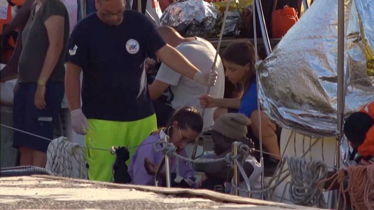 Migrant rescue boat docks at Italy's Lampedusa port