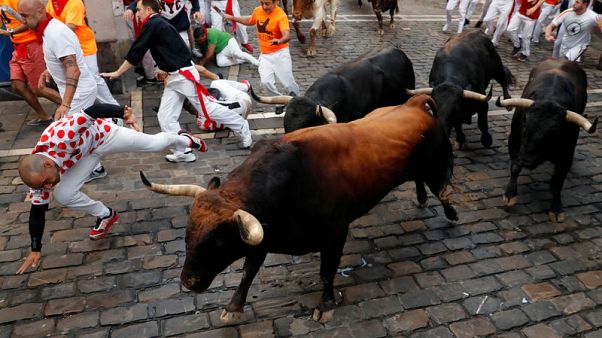 Five hospitalised on seventh day of Pamplona bull run Five hospitalised on seventh day of Pamplona bull run
