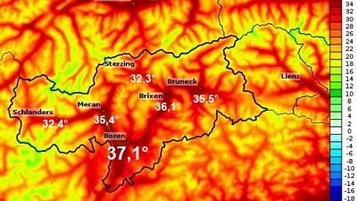 Caldo, percepiti 43 gradi a Bolzano