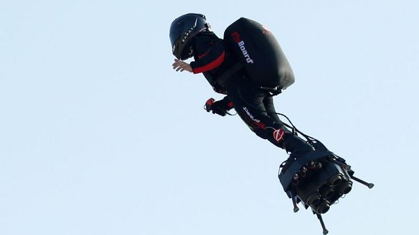 Flying Frenchman's hoverboard bid to cross Channel scuppered by fuel mishap Flying Frenchman's hoverboard bid to cross Channel scuppered by fuel mishap