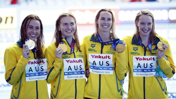 Australia set world record, win women's 4x200 freestyle gold Australia set world record, win women's 4x200 freestyle gold