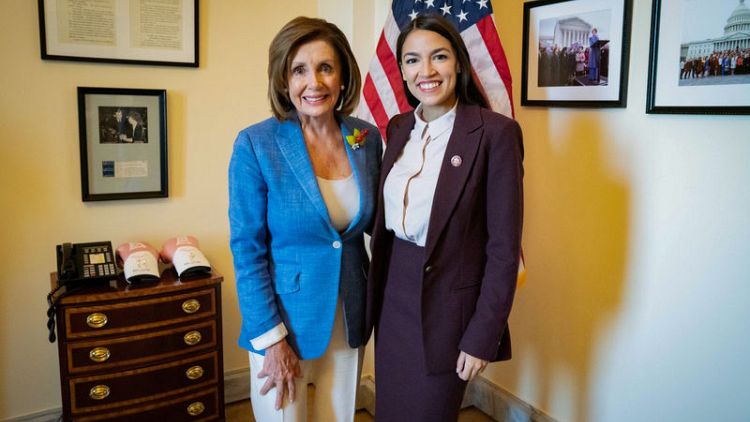 U.S. House Speaker Pelosi all smiles after meeting with Ocasio-Cortez