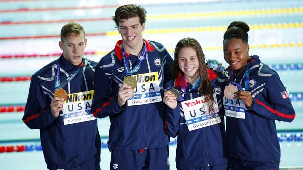 U.S. set world record, win mixed 4x100m freestyle relay gold U.S. set world record, win mixed 4x100m freestyle relay gold