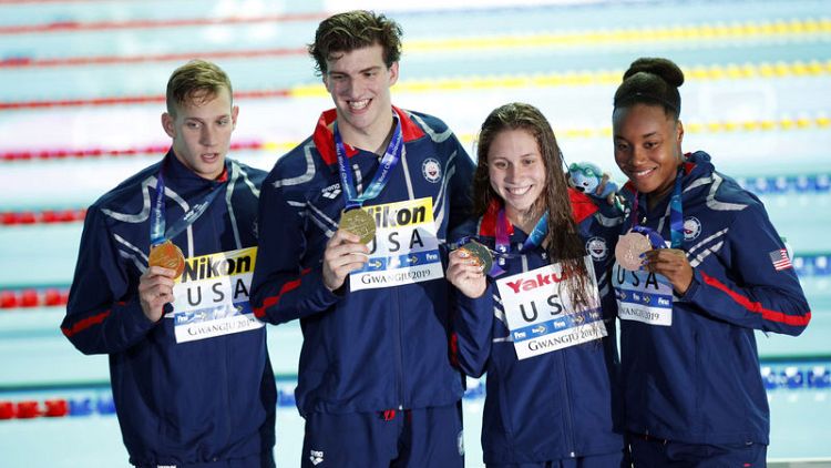 U.S. set world record, win mixed 4x100m freestyle relay gold