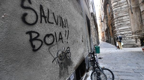 Genova:scritte contro Salvini,Bucci,Toti Genova:scritte contro Salvini,Bucci,Toti