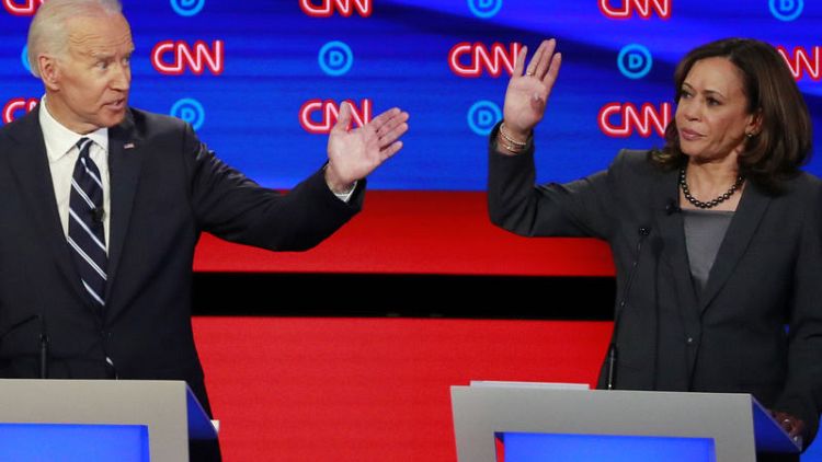 U.S. Democratic candidates Biden and Harris chafe at debate limits