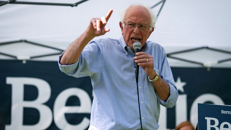 U.S. presidential candidate Bernie Sanders takes aim at corporate media, tech giants