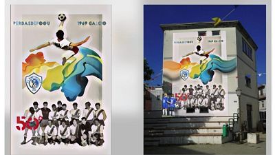 Storica rovesciata di Riva in un murale Storica rovesciata di Riva in un murale