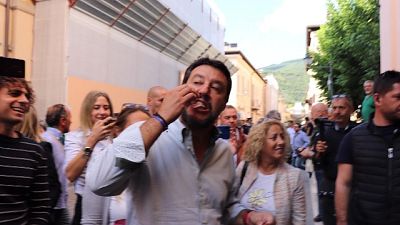 Salvini al cantiere Basilica Norcia Salvini al cantiere Basilica Norcia