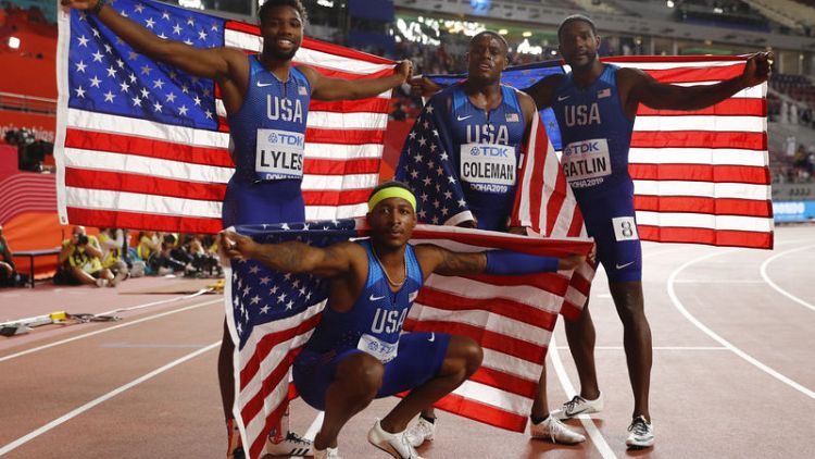 Coleman, Lyles help U.S. end relay gold medal drought
