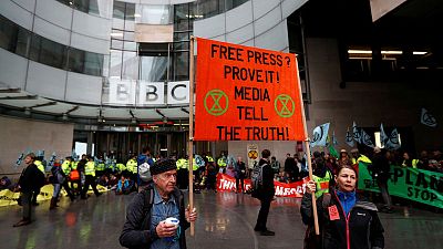 Climate-change protesters block BBC headquarters in London Climate-change protesters block BBC headquarters in London