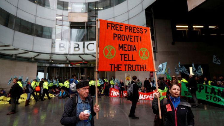Climate-change protesters block BBC headquarters in London