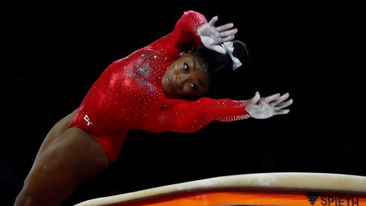 American Biles wins vault gold to tie worlds medal record