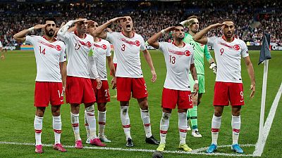 Turkey players salute Syria operation after goal against France Turkey players salute Syria operation after goal against France