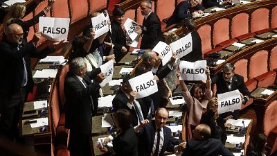 Dazi: protesta Lega al Senato Dazi: protesta Lega al Senato