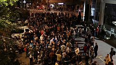 Serbian president forced to use side door at TV studio after protesters block entrance