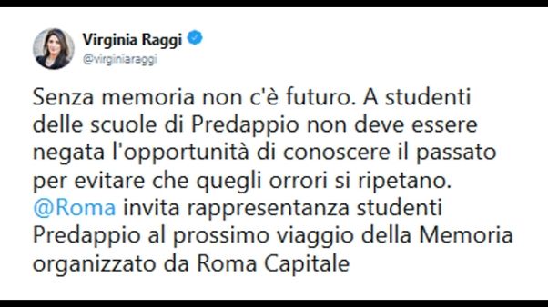 Predappio:Raggi,studenti viaggio memoria Predappio:Raggi,studenti viaggio memoria