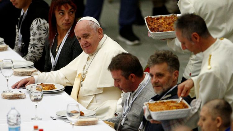 Guess who's coming to lunch? Pope hosts meal for 1,500 needy people