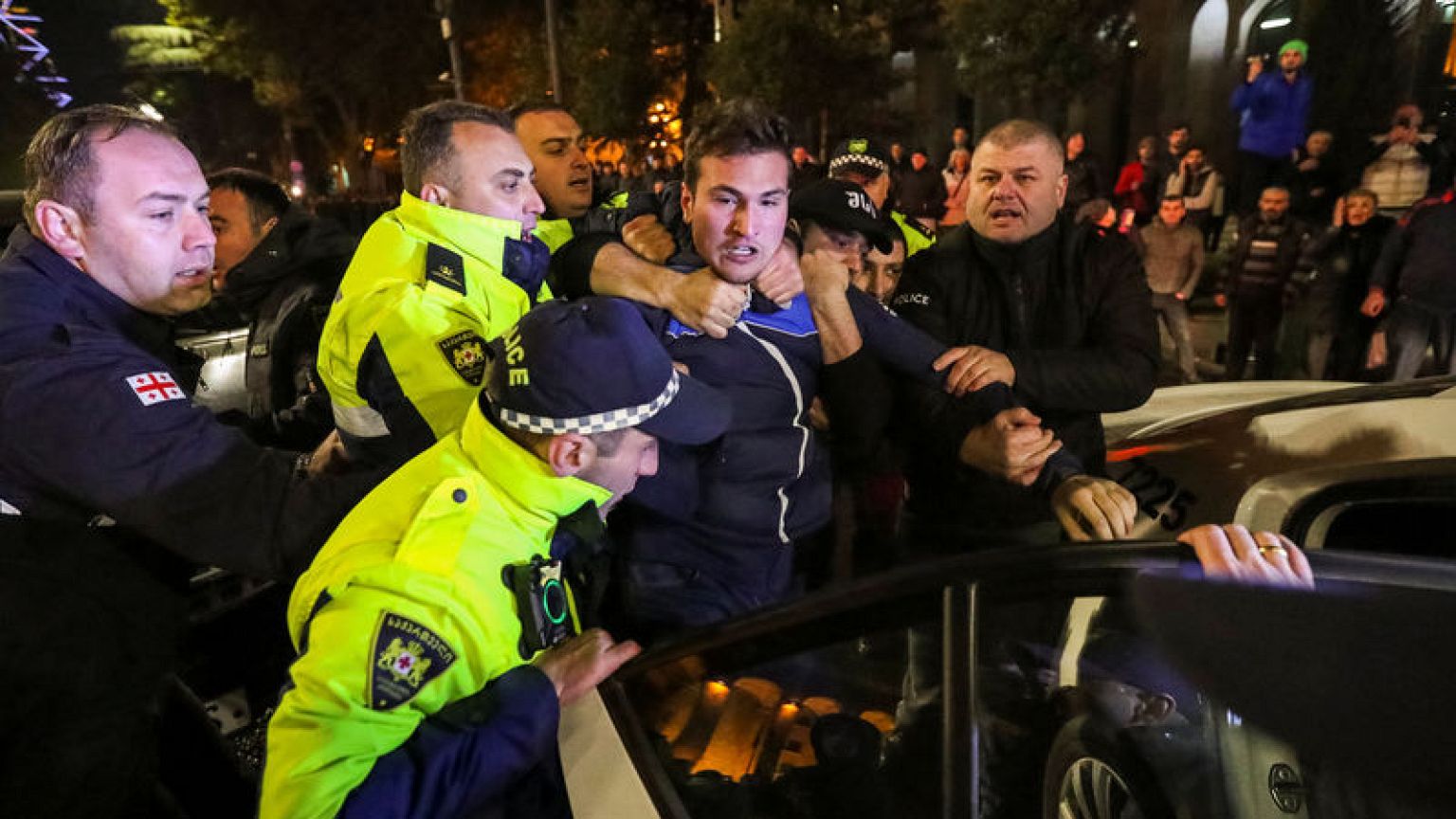 Police in Georgia detain protesters demanding early election