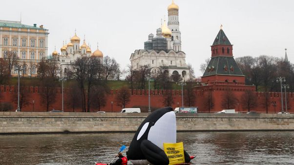 Russia detains activists after giant blow-up whale protest near Kremlin Russia detains activists after giant blow-up whale protest near Kremlin