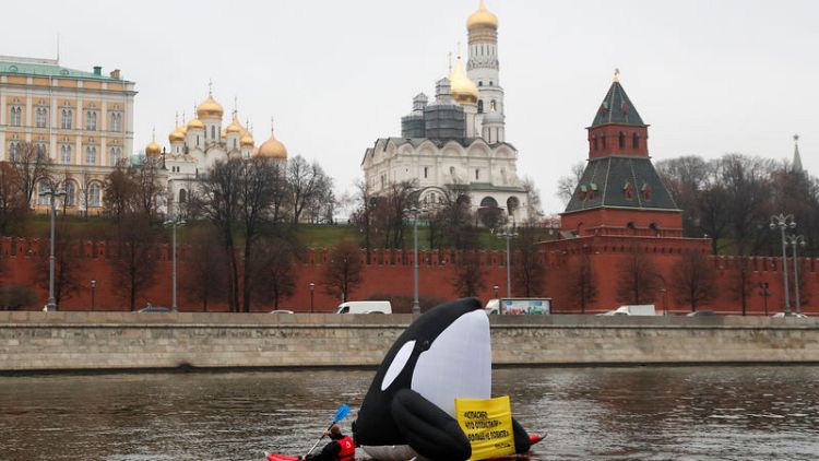 Russia detains activists after giant blow-up whale protest near Kremlin