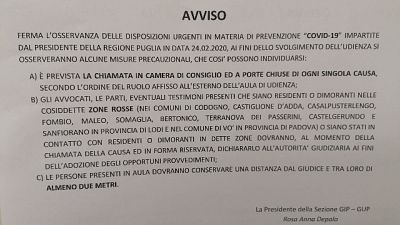 Tribunale Bari,udienze chiuse e distanza Tribunale Bari,udienze chiuse e distanza